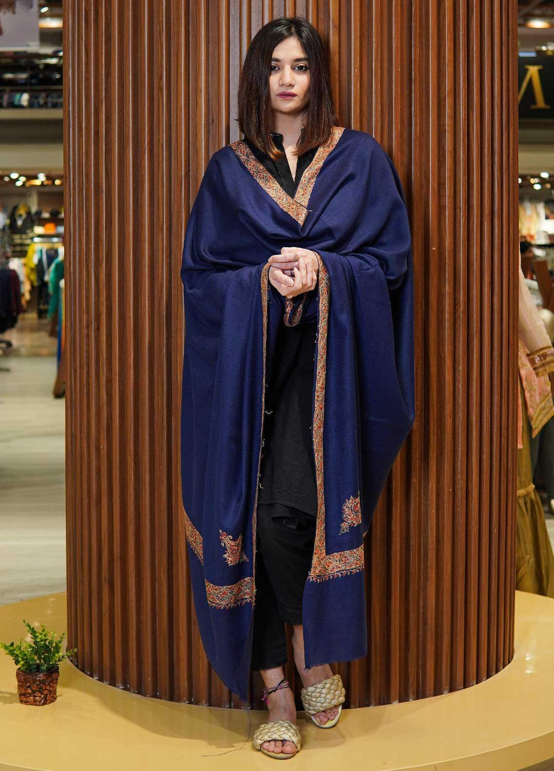 Sanaulla Exclusive Range  Pashmina  Shawls MAMA-16 Blue-1 - Pashmina Shawls