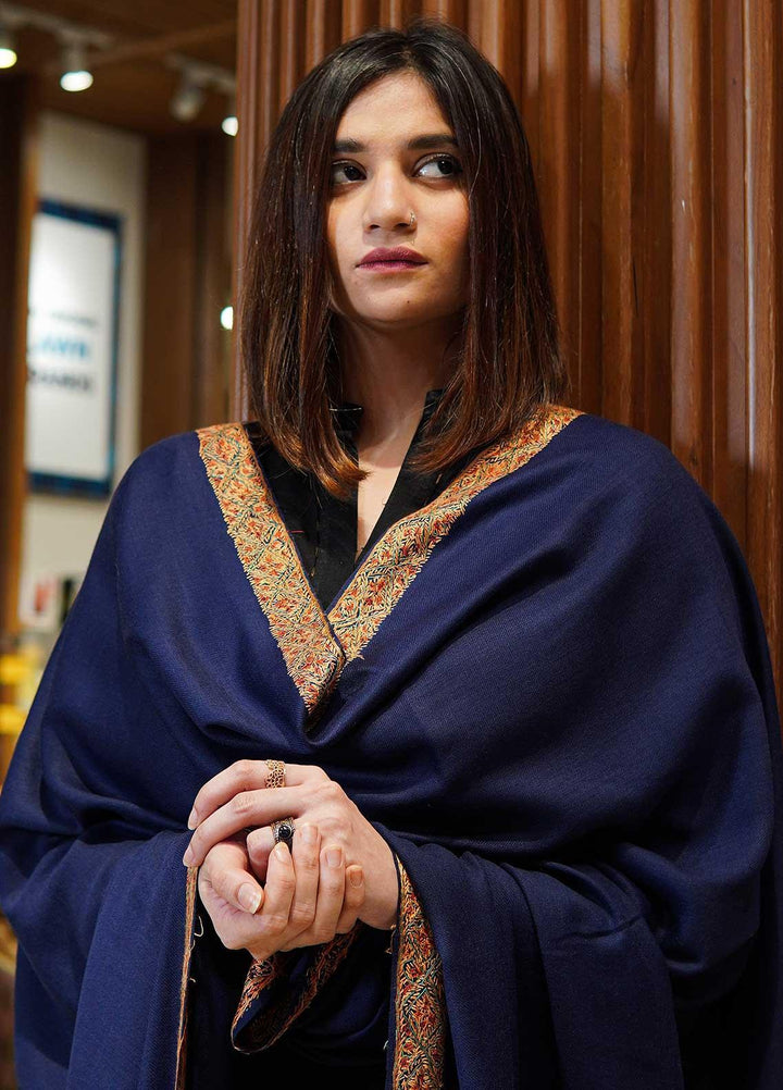 Sanaulla Exclusive Range  Pashmina  Shawls MAMA-16 Blue-1 - Pashmina Shawls