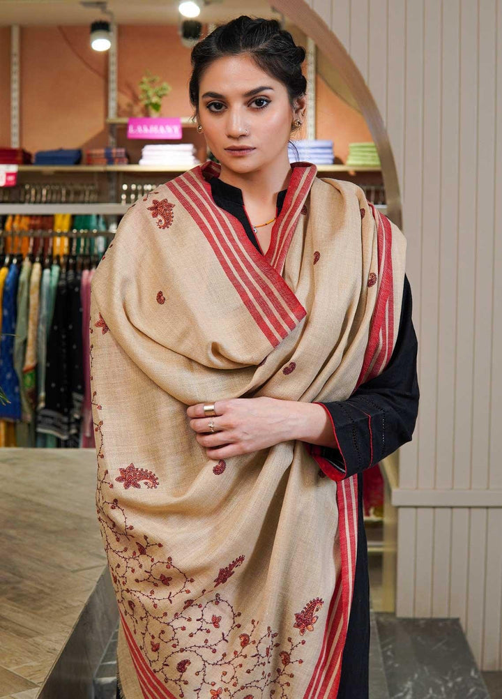 Sanaulla Exclusive Range  Pashmina  Shawls MAMA-28 Fawn-2 - Pashmina Shawls