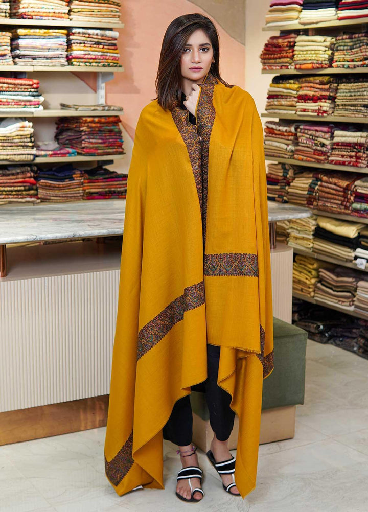 Sanaulla Exclusive Range  Pashmina  Shawls MAMA-31 Yellow - Pashmina Shawls