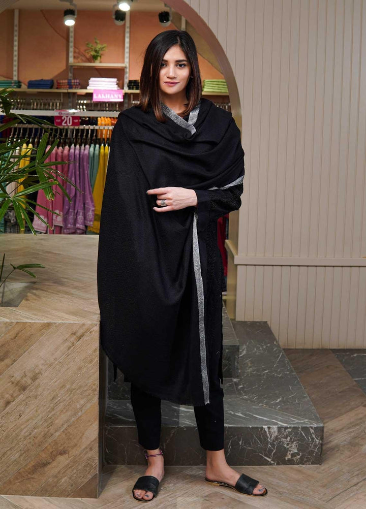 Sanaulla Exclusive Range  Pashmina  Shawls MAMA-41 Black-2 - Pashmina Shawls