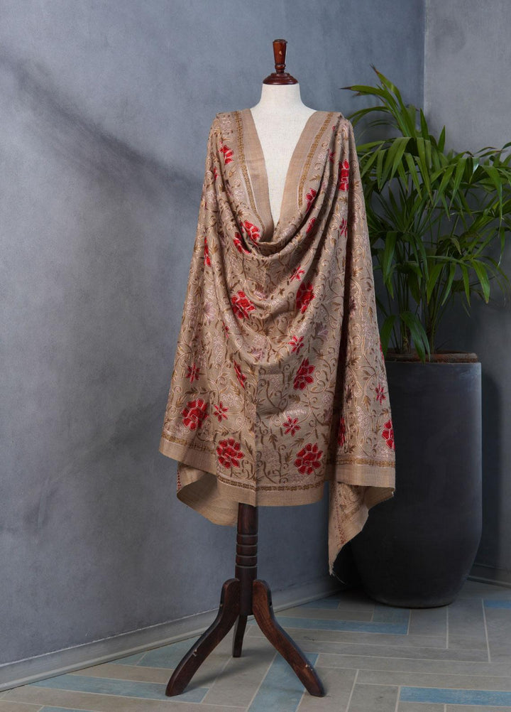 Sanaulla Exclusive Range  Pashmina  Shawls SU22PS-1 M-Shawls MIR-12 Brown 1 - Pashmina Shawls