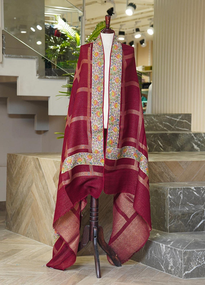 Sanaulla Exclusive Range  Pashmina  Shawls MAMA-04 Maroon-1 - Pashmina Shawls