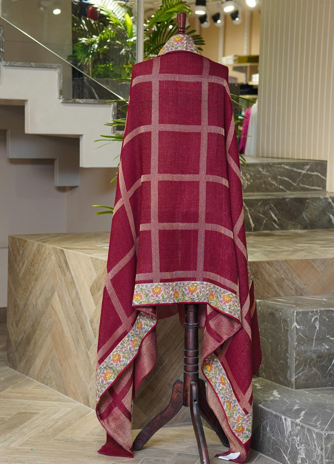 Sanaulla Exclusive Range  Pashmina  Shawls MAMA-04 Maroon-1 - Pashmina Shawls