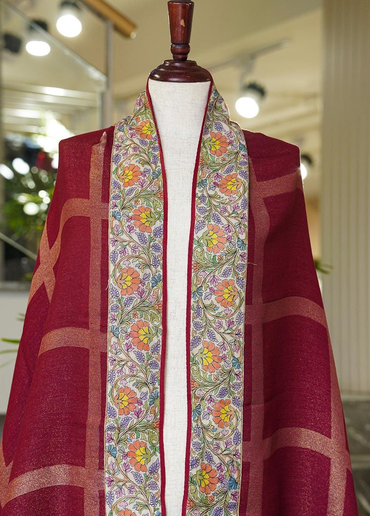 Sanaulla Exclusive Range  Pashmina  Shawls MAMA-04 Maroon-1 - Pashmina Shawls