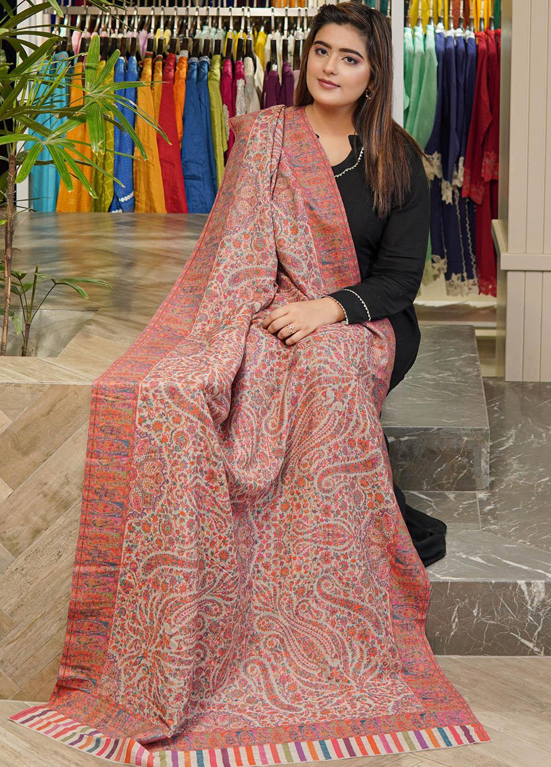 Sanaulla Exclusive Range  Pashmina  Shawls MAMA-08 Multi-3      - Pashmina Shawls