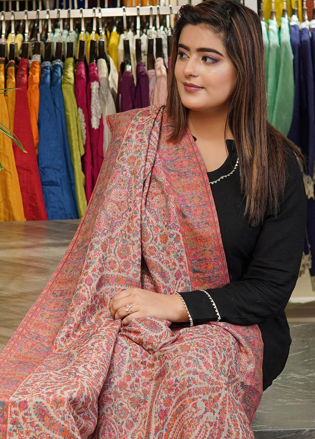 Sanaulla Exclusive Range  Pashmina  Shawls MAMA-08 Multi-3      - Pashmina Shawls