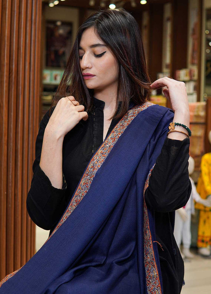 Sanaulla Exclusive Range  Pashmina  Shawls MAMA-16 Blue-2 - Pashmina Shawls