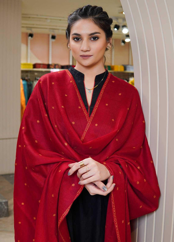 Sanaulla Exclusive Range  Pashmina  Shawls MAMA-29 Red-1 - Pashmina Shawls