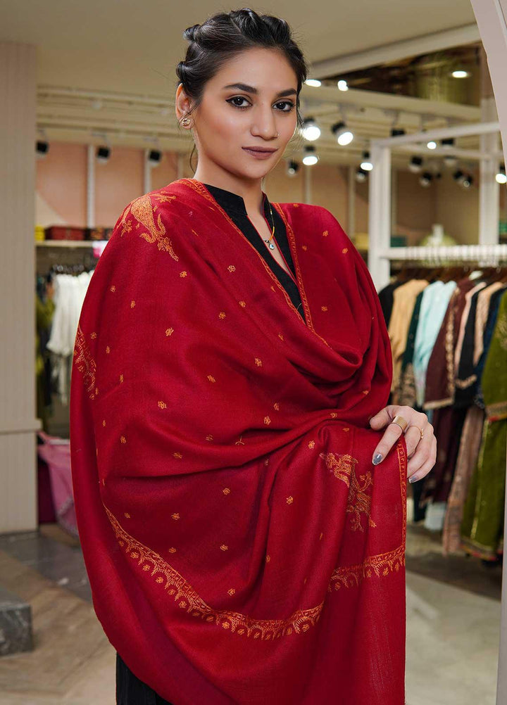Sanaulla Exclusive Range  Pashmina  Shawls MAMA-29 Red-1 - Pashmina Shawls