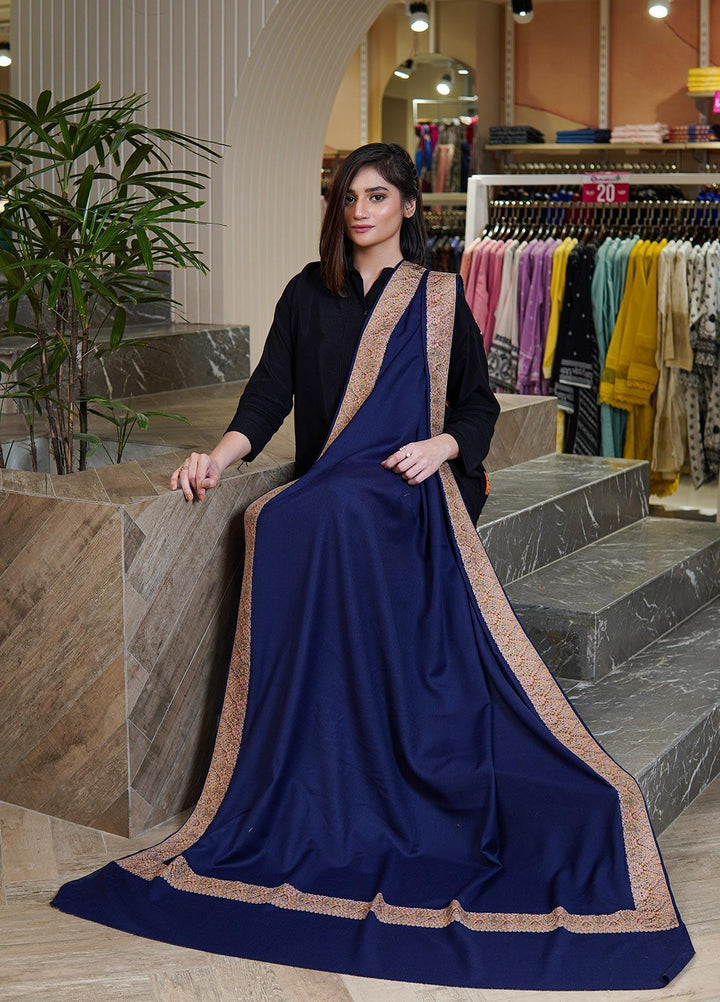 Sanaulla Exclusive Range  Pashmina  Shawls MAMA-31 Blue-1 - Pashmina Shawls