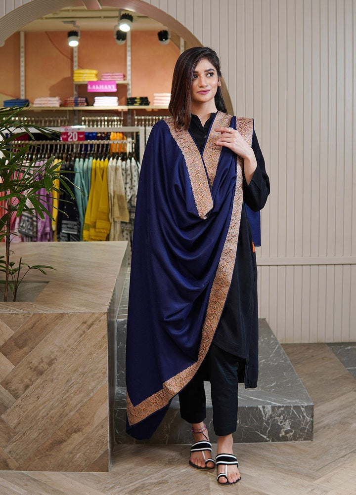 Sanaulla Exclusive Range  Pashmina  Shawls MAMA-31 Blue-1 - Pashmina Shawls