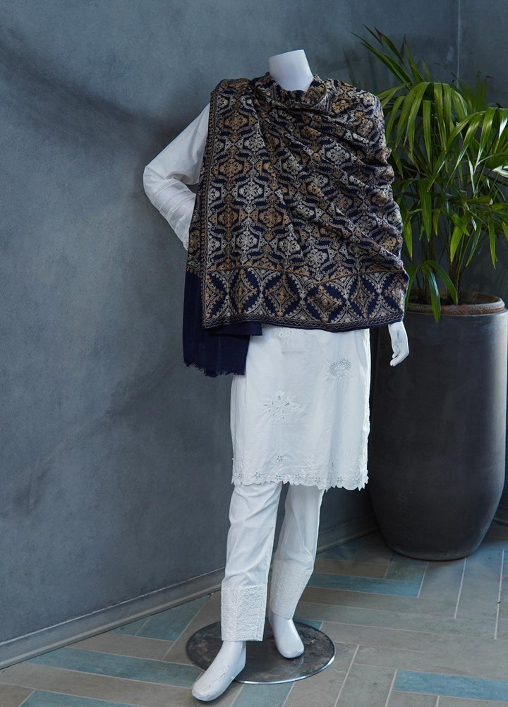 Sanaulla Exclusive Range  Pashmina  Shawls MAMA-38 Blue-1 - Pashmina Shawls