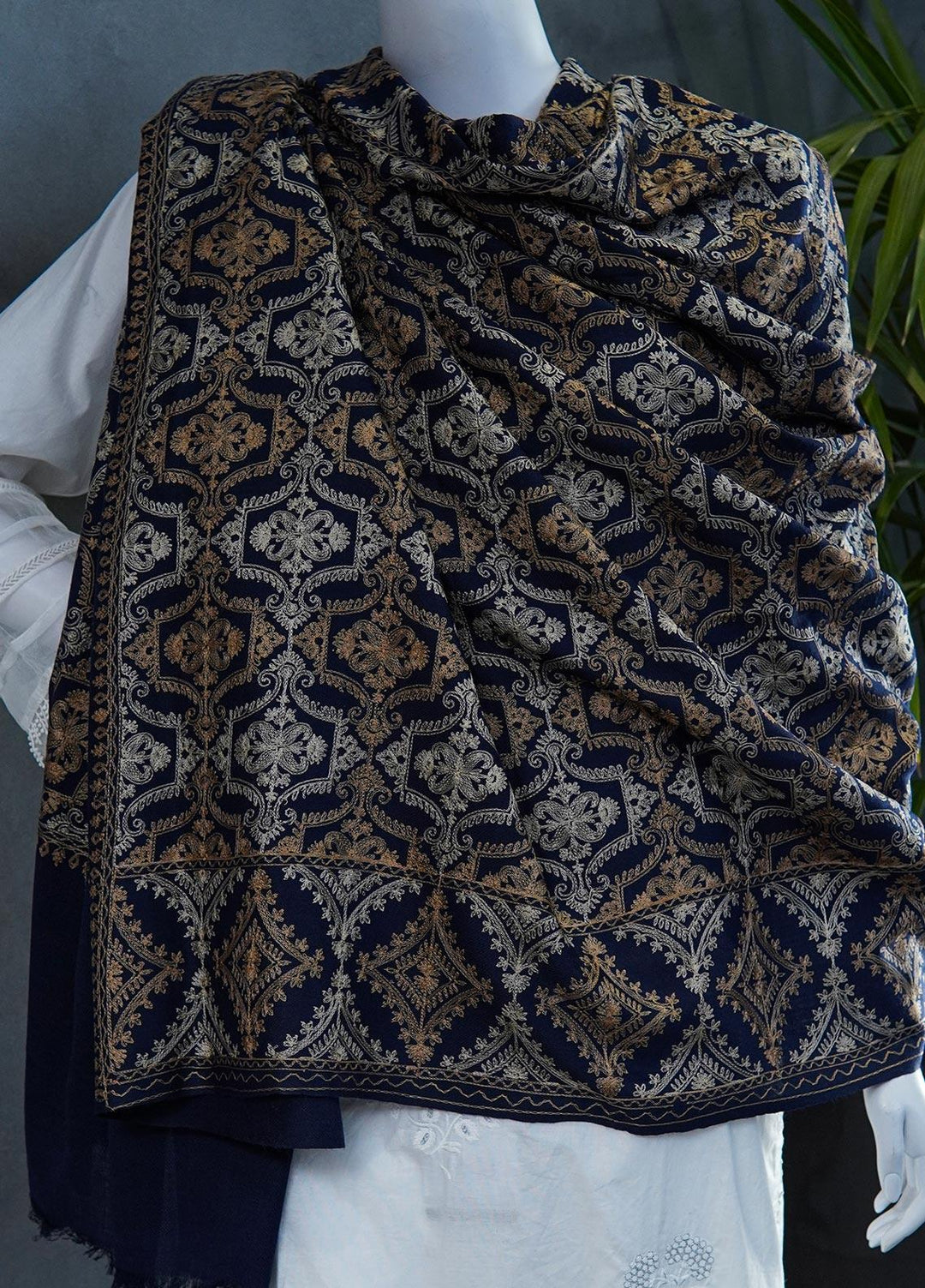 Sanaulla Exclusive Range  Pashmina  Shawls MAMA-38 Blue-1 - Pashmina Shawls