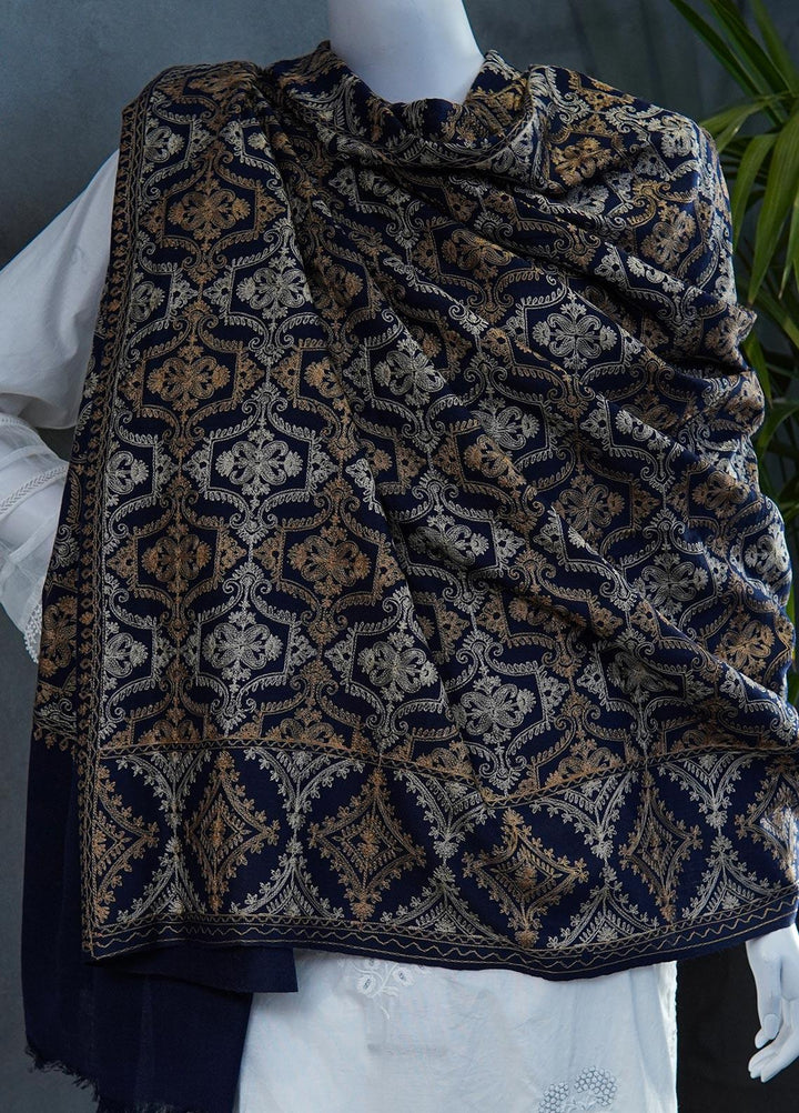 Sanaulla Exclusive Range  Pashmina  Shawls MAMA-38 Blue-1 - Pashmina Shawls