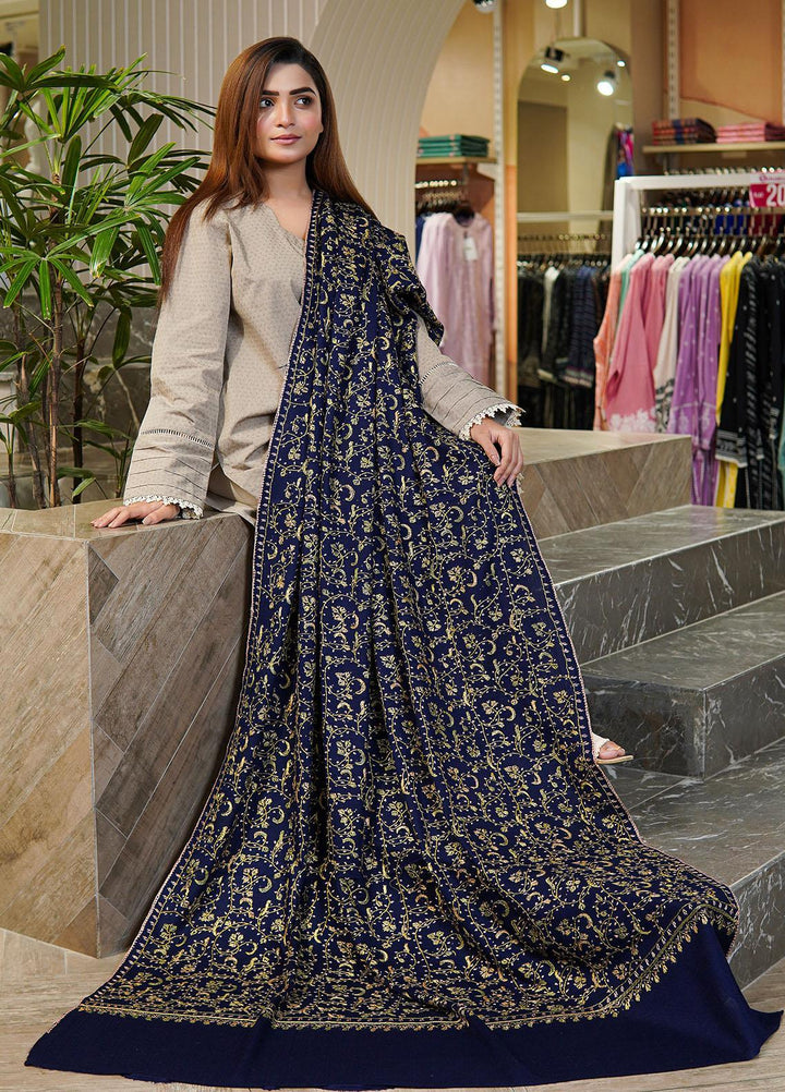 Sanaulla Exclusive Range  Pashmina  Shawls MAMA-47 Blue-1 - Pashmina Shawls