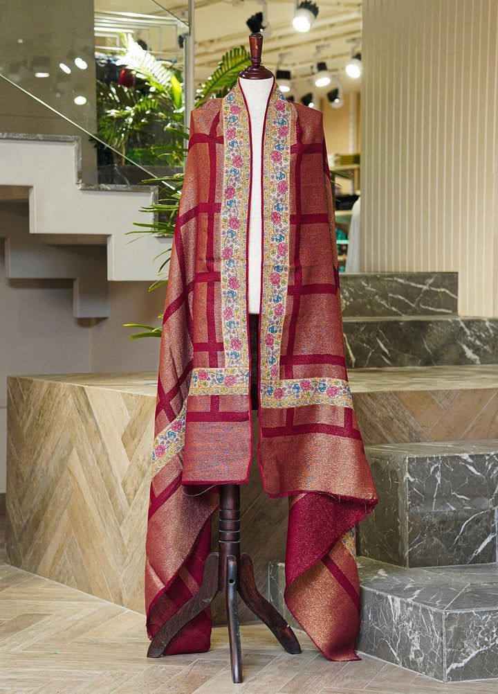 Sanaulla Exclusive Range  Pashmina  Shawls MAMA-04 Maroon-2 - Pashmina Shawls