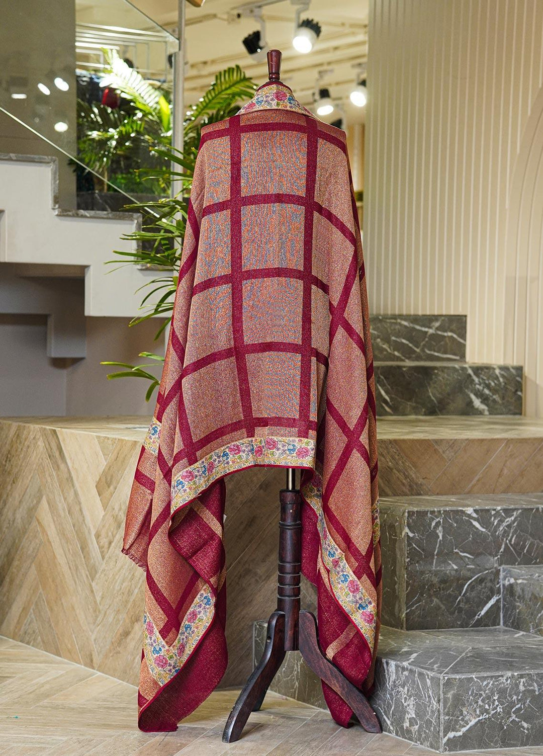 Sanaulla Exclusive Range  Pashmina  Shawls MAMA-04 Maroon-2 - Pashmina Shawls