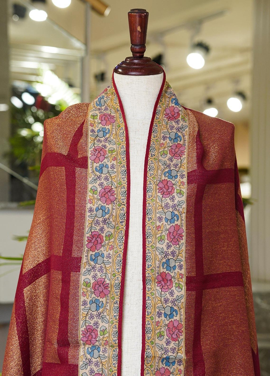 Sanaulla Exclusive Range  Pashmina  Shawls MAMA-04 Maroon-2 - Pashmina Shawls