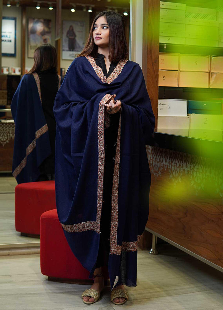 Sanaulla Exclusive Range  Pashmina  Shawls MAMA-16 Blue-3 - Pashmina Shawls