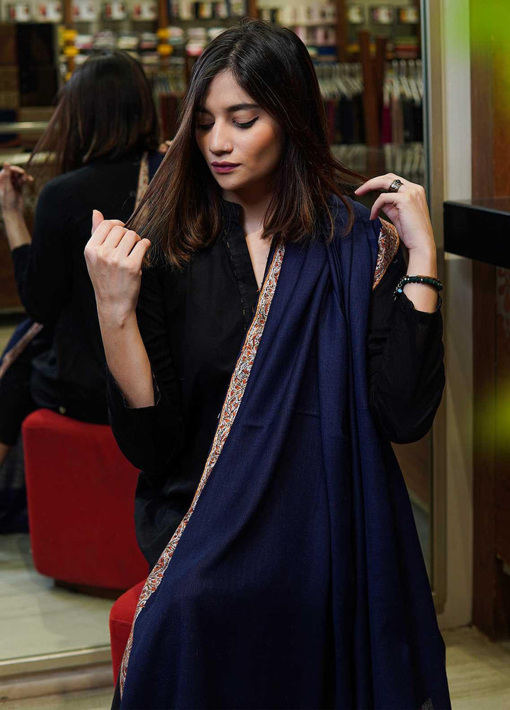 Sanaulla Exclusive Range  Pashmina  Shawls MAMA-16 Blue-3 - Pashmina Shawls