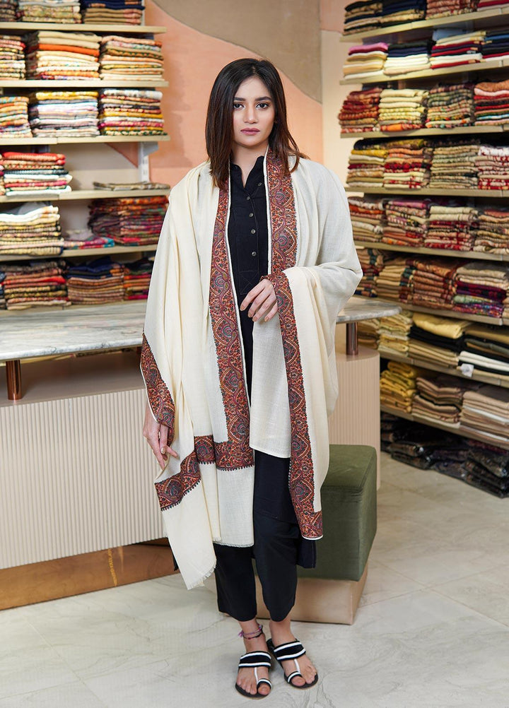Sanaulla Exclusive Range  Pashmina  Shawls MAMA-31 Off White - Pashmina Shawls