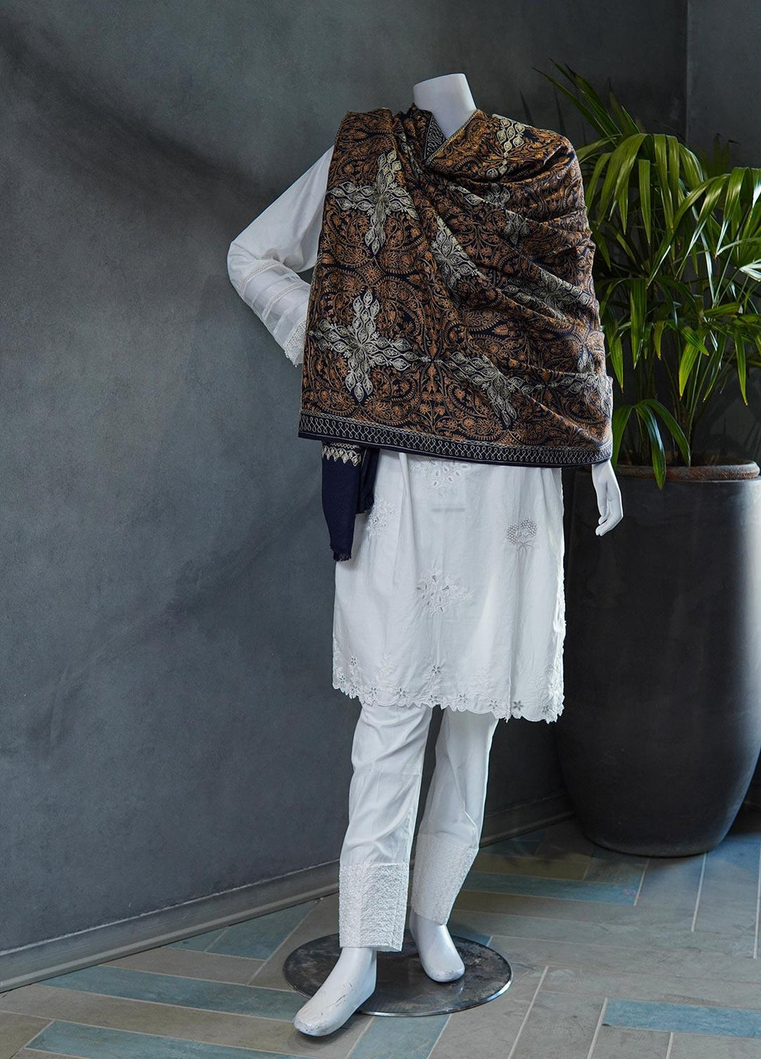 Sanaulla Exclusive Range  Pashmina  Shawls MAMA-38 Blue-2 - Pashmina Shawls