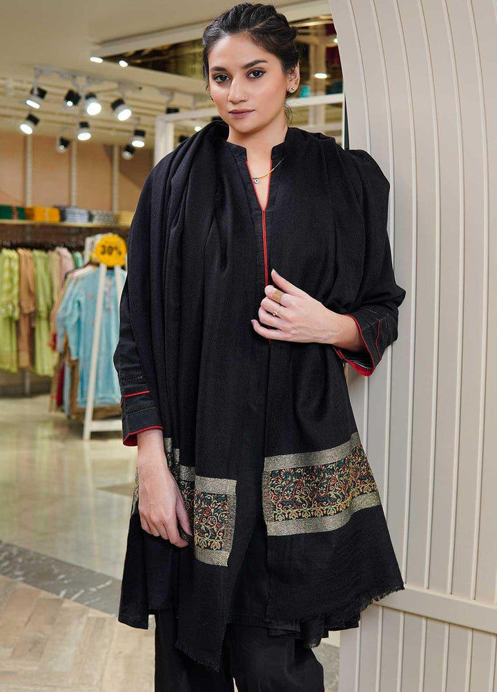 Sanaulla Exclusive Range  Pashmina  Shawls MAMA-44 Black-1 - Pashmina Shawls