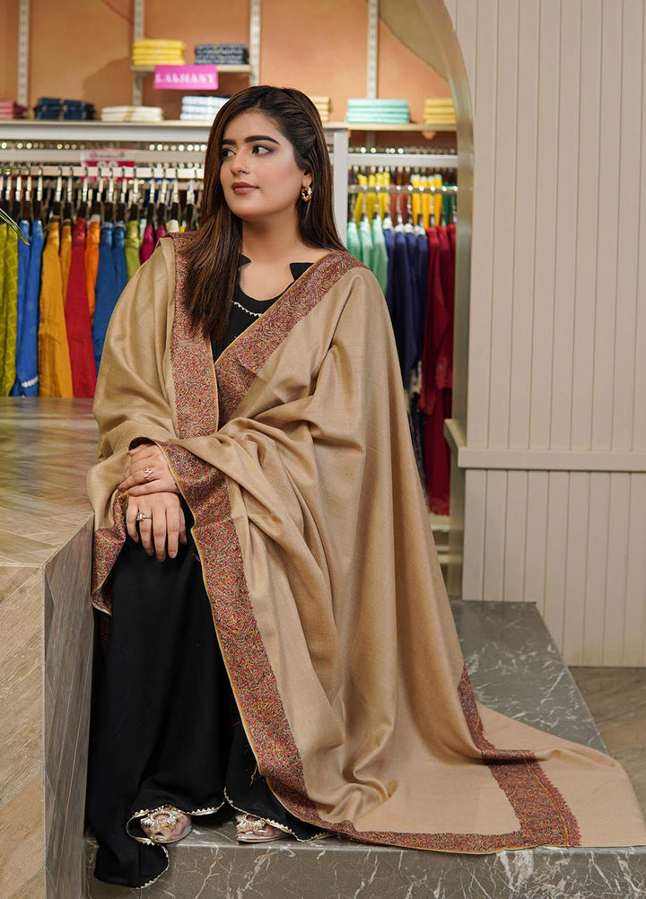 Sanaulla Exclusive Range  Pashmina  Shawls Top Dour DD KPS-17 Brown-01   - Pashmina Shawls