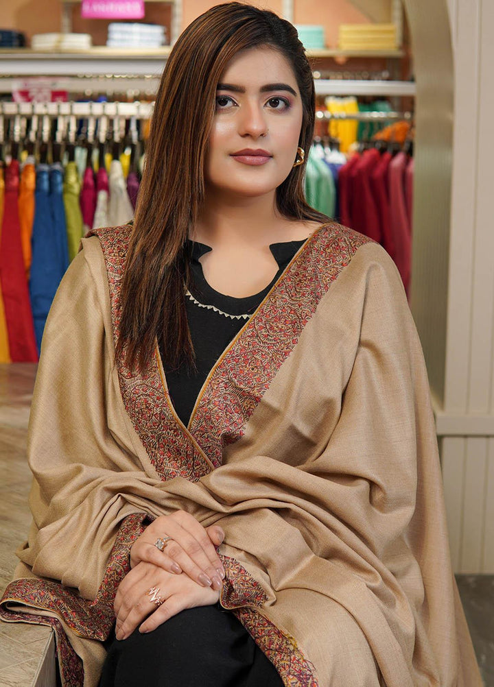 Sanaulla Exclusive Range  Pashmina  Shawls Top Dour DD KPS-17 Brown-01   - Pashmina Shawls