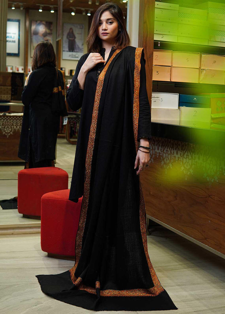 Sanaulla Exclusive Range  Pashmina  Shawls MAMA-16 Black-1 - Pashmina Shawls