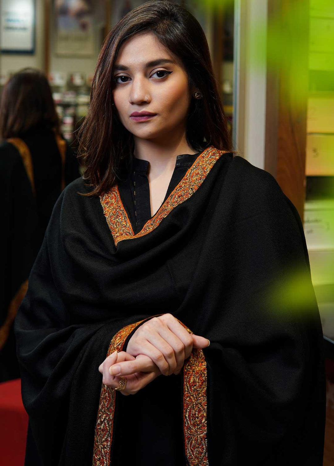 Sanaulla Exclusive Range  Pashmina  Shawls MAMA-16 Black-1 - Pashmina Shawls