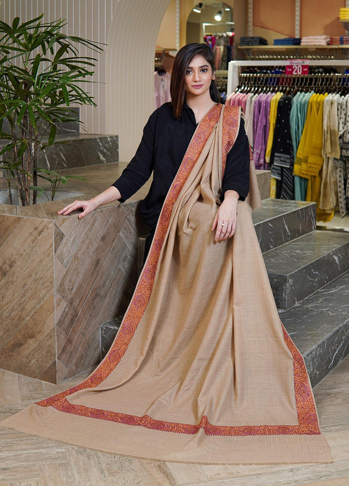 Sanaulla Exclusive Range  Pashmina  Shawls MAMA-31 Fawn-2 - Pashmina Shawls