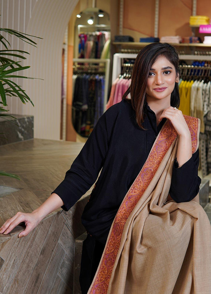 Sanaulla Exclusive Range  Pashmina  Shawls MAMA-31 Fawn-2 - Pashmina Shawls