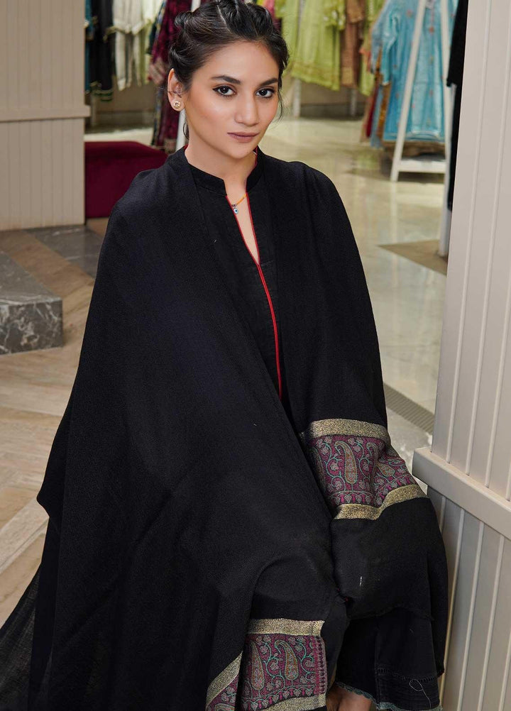 Sanaulla Exclusive Range  Pashmina  Shawls MAMA-44 Black-2 - Pashmina Shawls