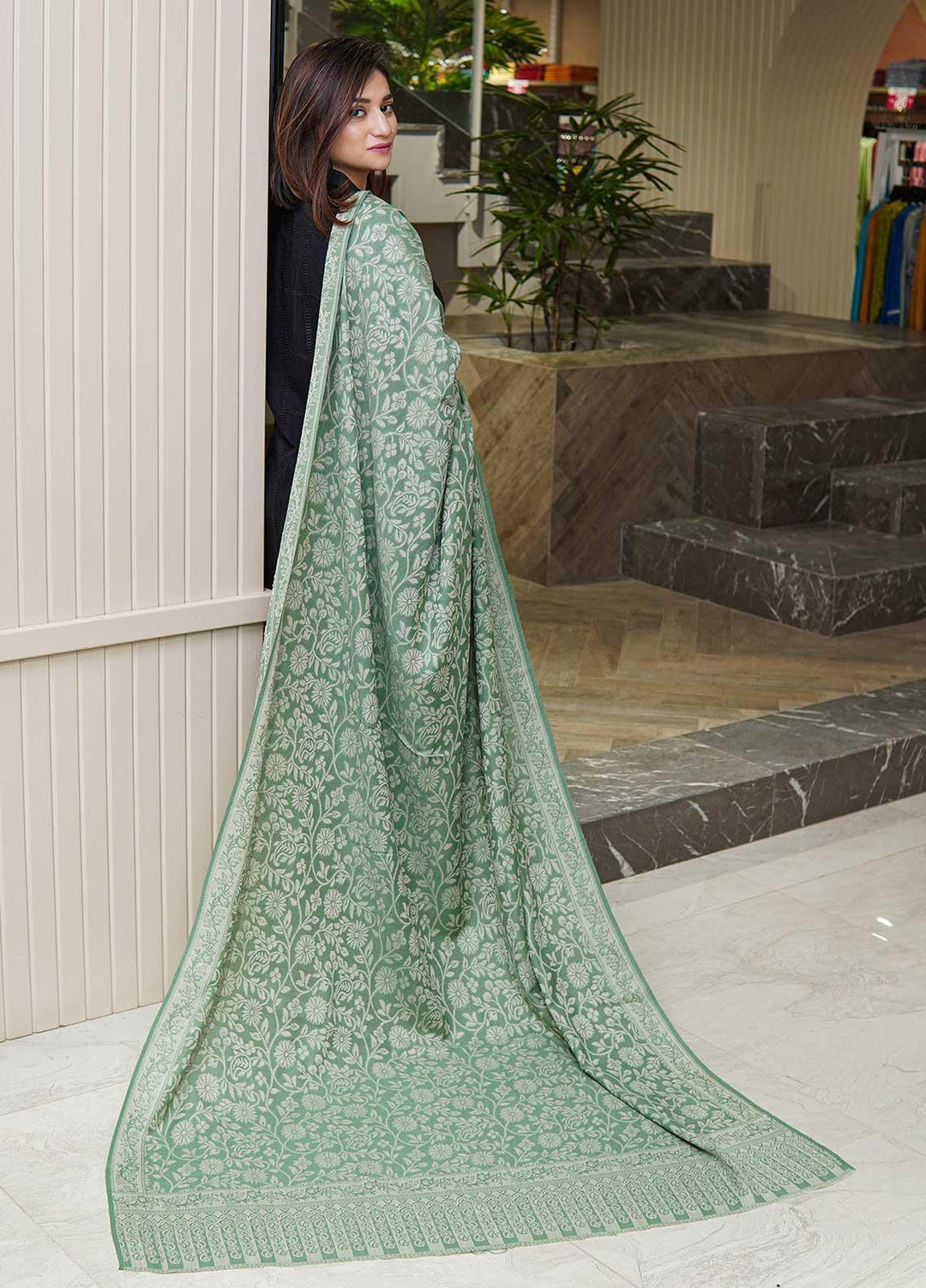 Sanaulla Exclusive Range  Pashmina  Shawls MAMA-48 Green - Pashmina Shawls
