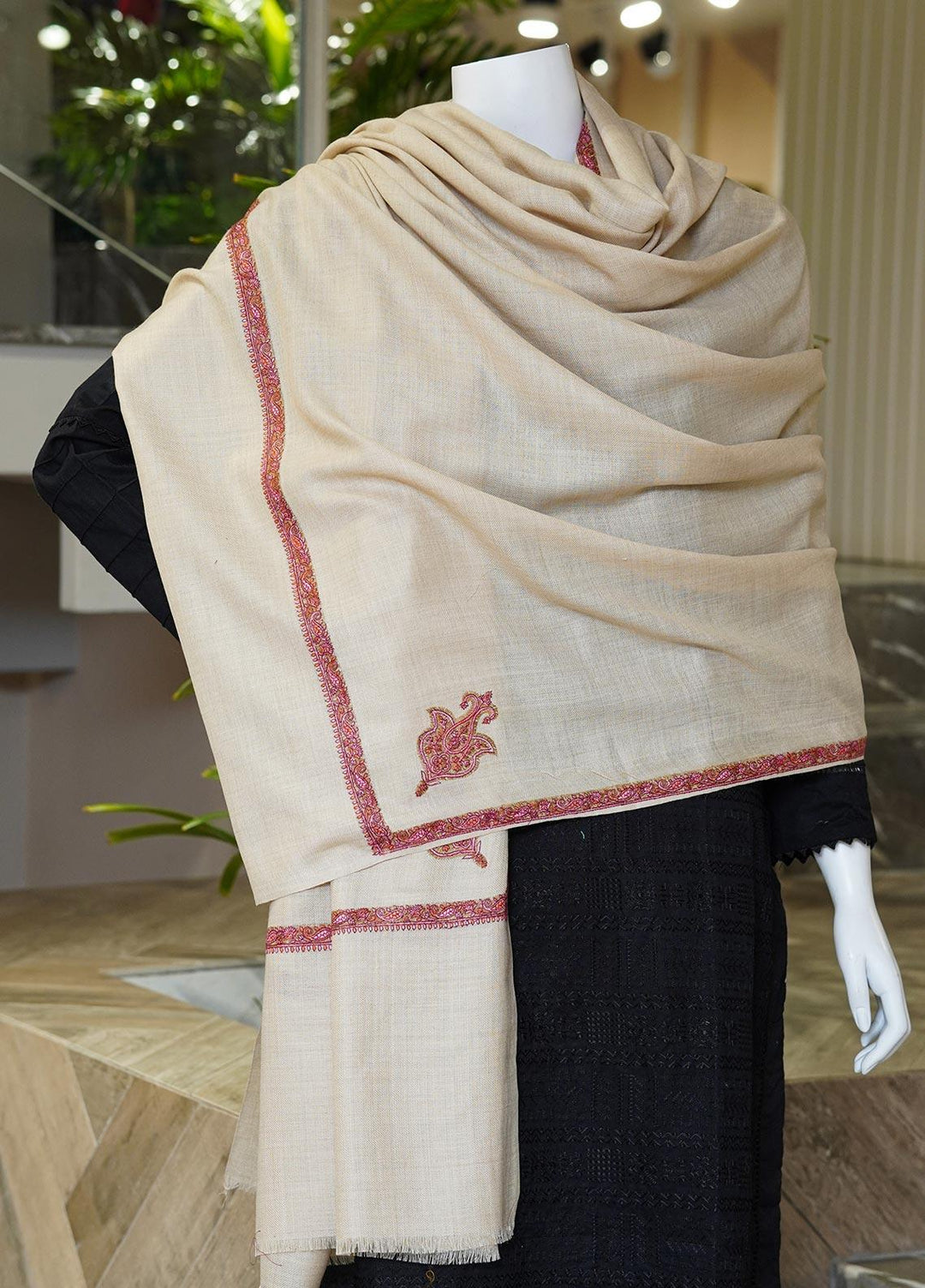 Sanaulla Exclusive Range  Pashmina  Shawls MAMA-14 Fawn-4 - Pashmina Shawls