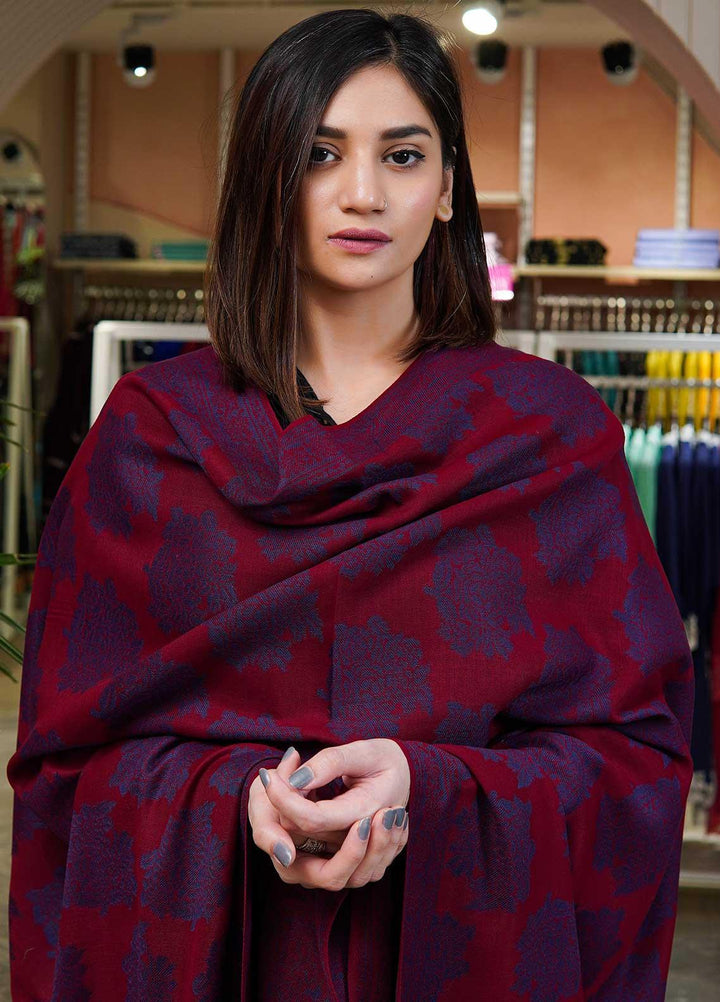 Sanaulla Exclusive Range  Pashmina  Shawls MAMA-48 Maroon-1 - Pashmina Shawls
