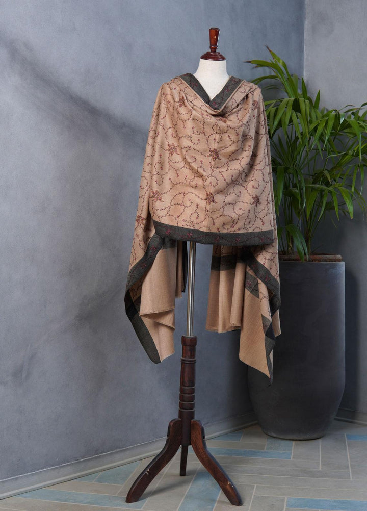Sanaulla Exclusive Range  Pashmina  Shawls SU22PS-1 M-Shawls Mir-09 Fawn1 - Pashmina Shawls