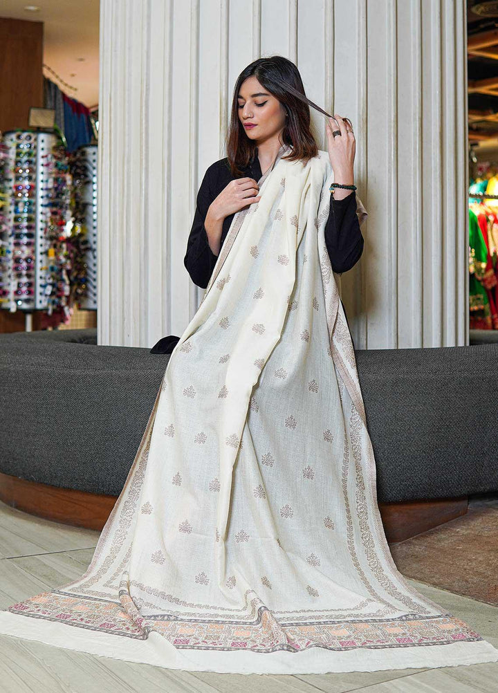 Sanaulla Exclusive Range  Pashmina  Shawls MAMA-07 Off White-2 - Pashmina Shawls