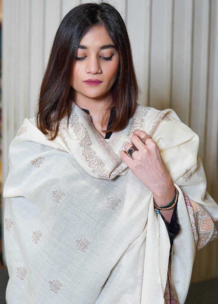 Sanaulla Exclusive Range  Pashmina  Shawls MAMA-07 Off White-2 - Pashmina Shawls