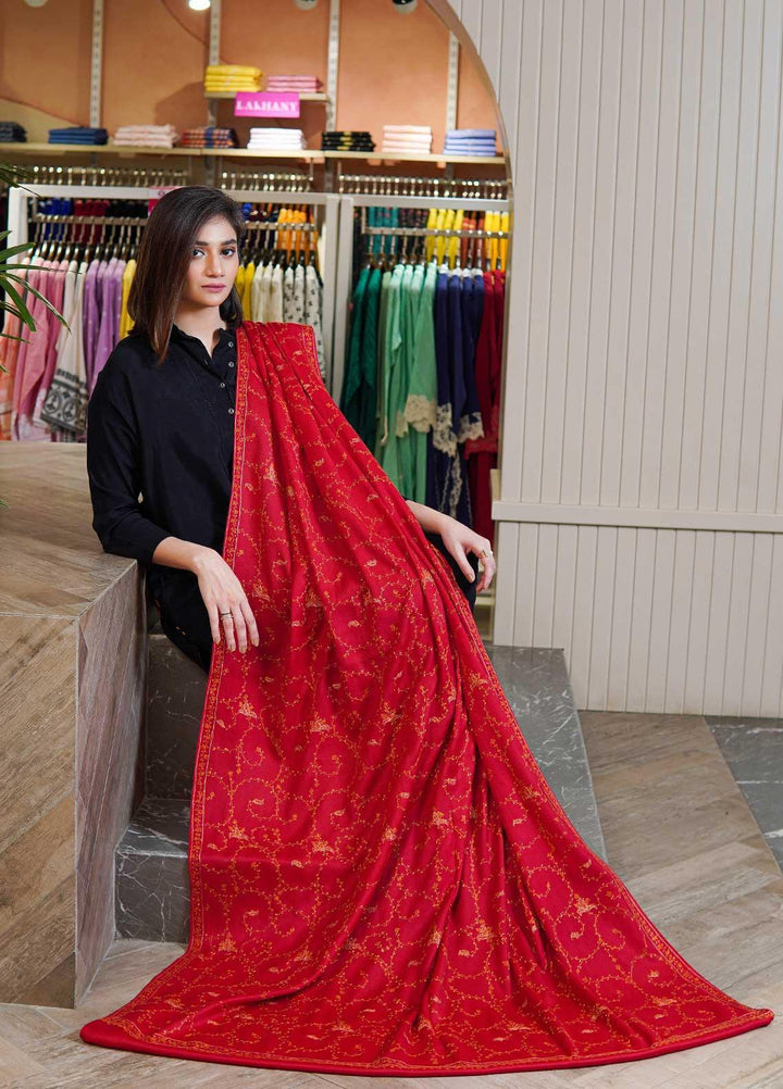 Sanaulla Exclusive Range  Pashmina  Shawls MAMA-17 Red-1 - Pashmina Shawls