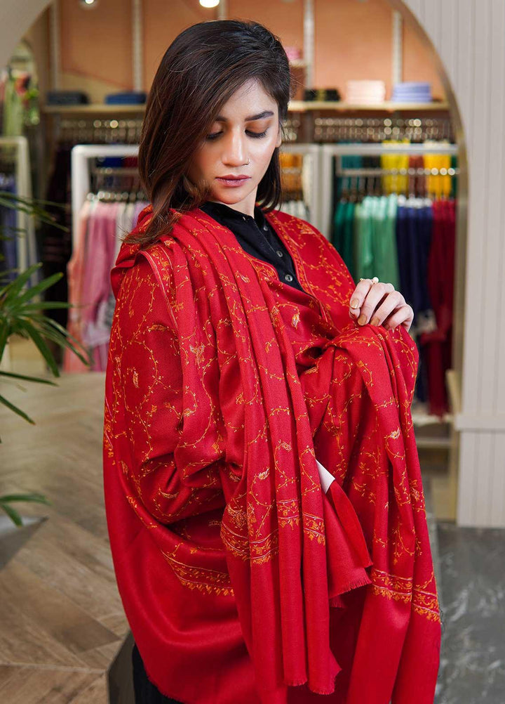 Sanaulla Exclusive Range  Pashmina  Shawls MAMA-17 Red-1 - Pashmina Shawls