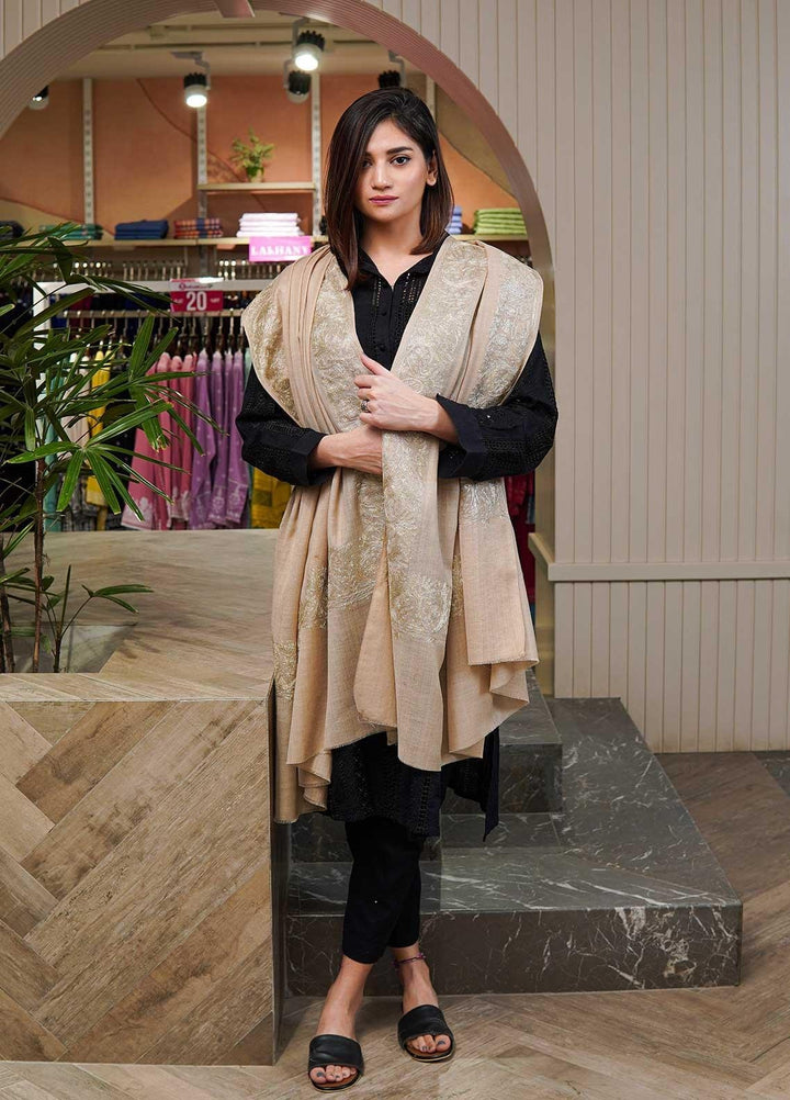 Sanaulla Exclusive Range  Pashmina  Shawls MAMA-25 Fawn-2 - Pashmina Shawls
