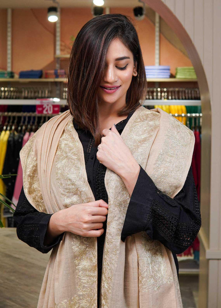 Sanaulla Exclusive Range  Pashmina  Shawls MAMA-25 Fawn-2 - Pashmina Shawls