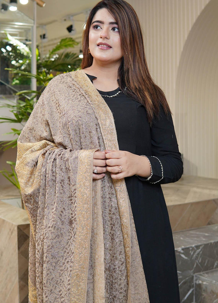 Sanaulla Exclusive Range  Pashmina  Shawls Arri Jaal Kunj Tilla KPS-10 Fawn  - Pashmina Shawls