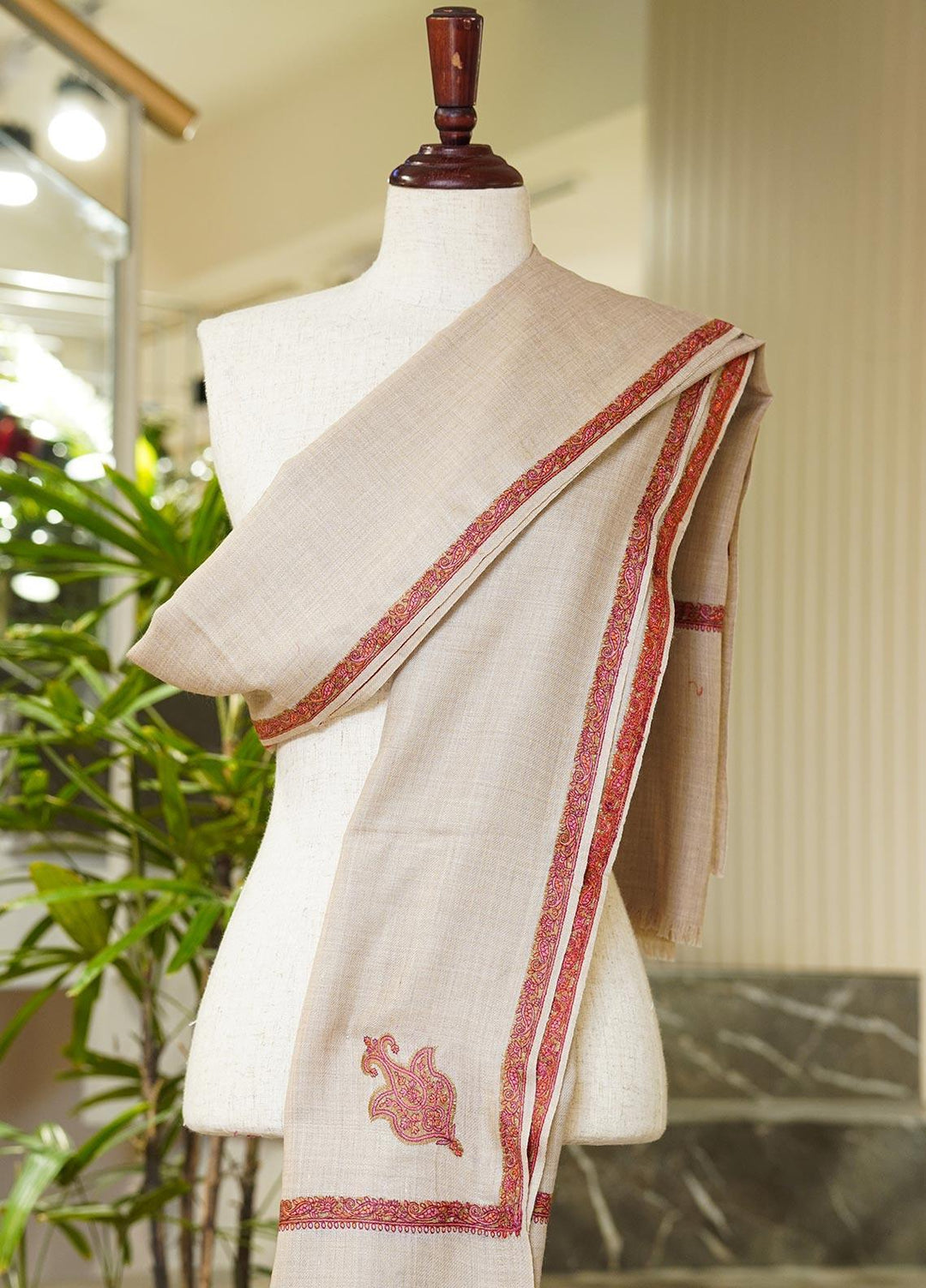 Sanaulla Exclusive Range  Pashmina  Shawls MAMA-14 Fawn-5 - Pashmina Shawls