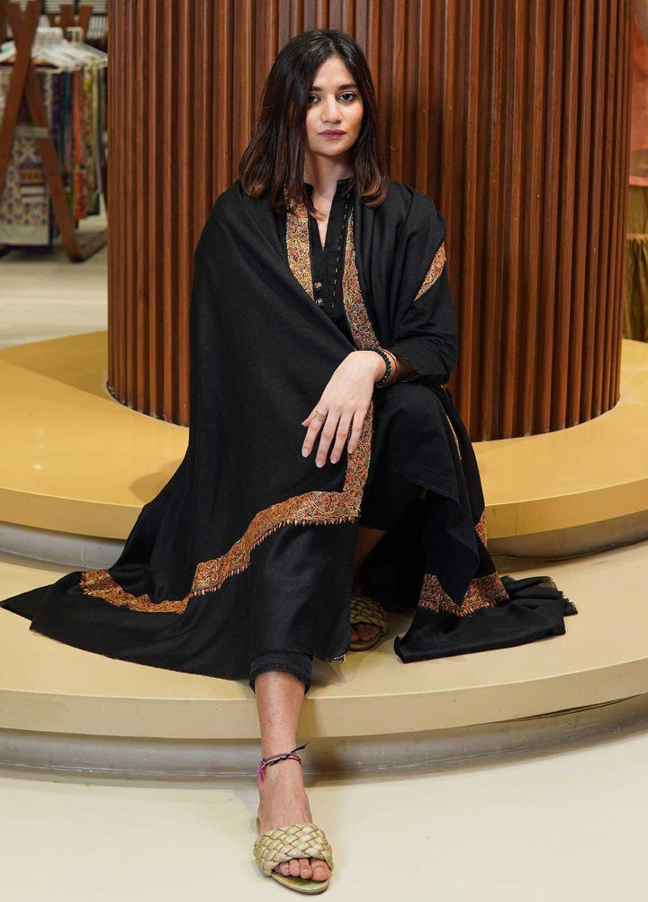 Sanaulla Exclusive Range  Pashmina  Shawls MAMA-16 Black-3 - Pashmina Shawls