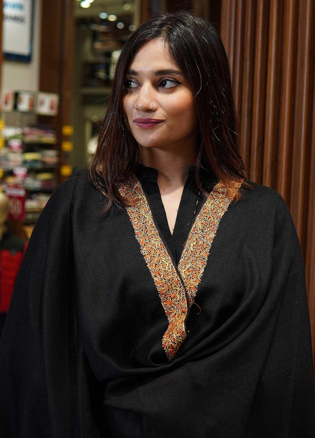 Sanaulla Exclusive Range  Pashmina  Shawls MAMA-16 Black-3 - Pashmina Shawls