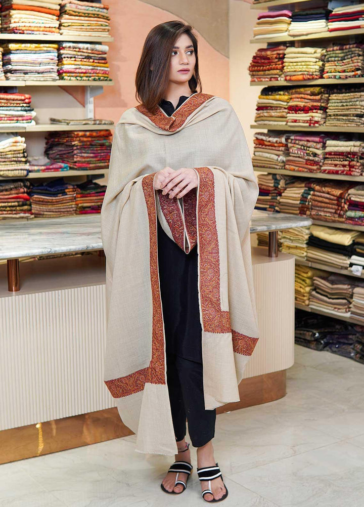 Sanaulla Exclusive Range  Pashmina  Shawls MAMA-31 Fawn-4 - Pashmina Shawls